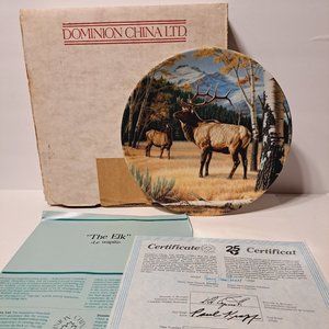 Wild And Free Canada's Big Game/The Elk Collector Plate, 1989 Dominion COA